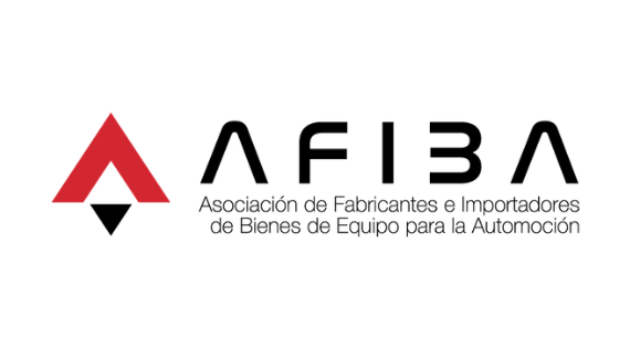 AFIBA logo: red triangular icon beside bold 'AFIBA' text and the subtitle 'Asociación de Fabricantes e Importadores de Bienes de Equipo para la Automoción'