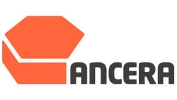 ANCERA logo: orange geometric hexagon/shape to the left with the bold, dark gray 'ANCERA' wordmark on the right.