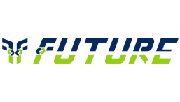 Brand logo with a blue-and-lime cube mascot on the left and bold blue and lime-green wordmark reading 'GIT TIDE FUTURE' or similar. The left icon hints at a tech/robotic theme, followed by a stylized text logo in two colors (blue and lime).