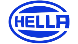 HELLA brand logo in blue, featuring an oval shape surrounding the word HELLA