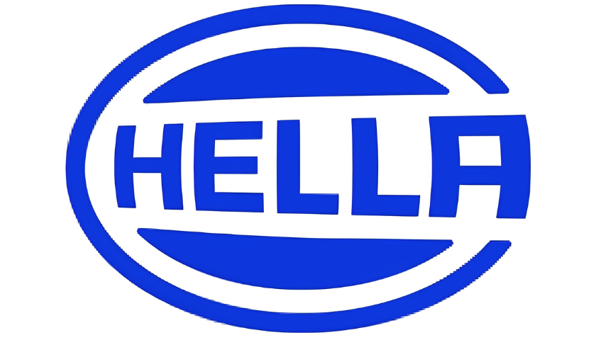 HELLA brand logo in blue, featuring an oval shape surrounding the word HELLA