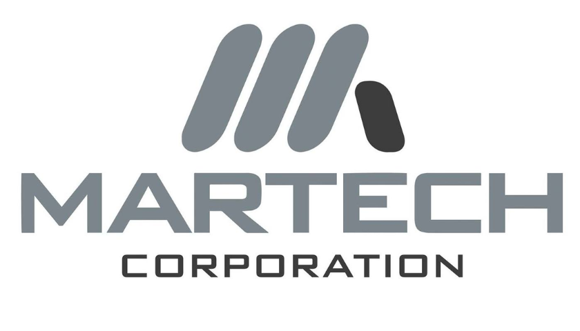 Martech Corporation logo with three gray slanted bars forming an M above the word MARTECH and 'CORPORATION' beneath in black.