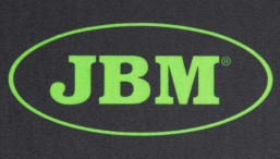 Brand logo with lime-green 'JBM' letters inside an oval on a dark background.
