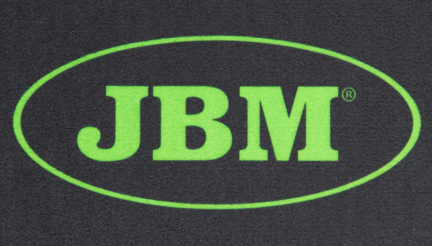 Brand logo with lime-green 'JBM' letters inside an oval on a dark background.