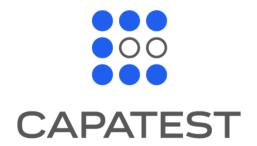 Capatest logo: a 3×3 grid of blue dots with two gray hollow circles in the middle row, and the word CAPATEST in gray beneath.