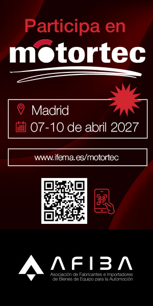Cartel Motortec en Madrid, 07–10 de abril de 2027, con código QR y URL www.ifema.es/motortec
