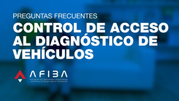 Título en español: preguntas frecuentes sobre el control de acceso al diagnóstico de vehículos, con el logo de AFIBA en la esquina inferior izquierda
